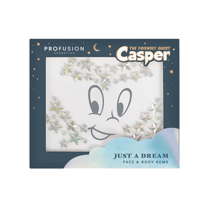 Profusion Cosmetics Casper the Friendly Ghost cosmetic bag with glow-in-the-dark face gems, fun accessories for makeup storage.