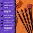 Profusion Cosmetics Peanuts Halloween Witchy Blend 4-piece eye and face brush set, makeup accessories with colorful handles and soft bristles.