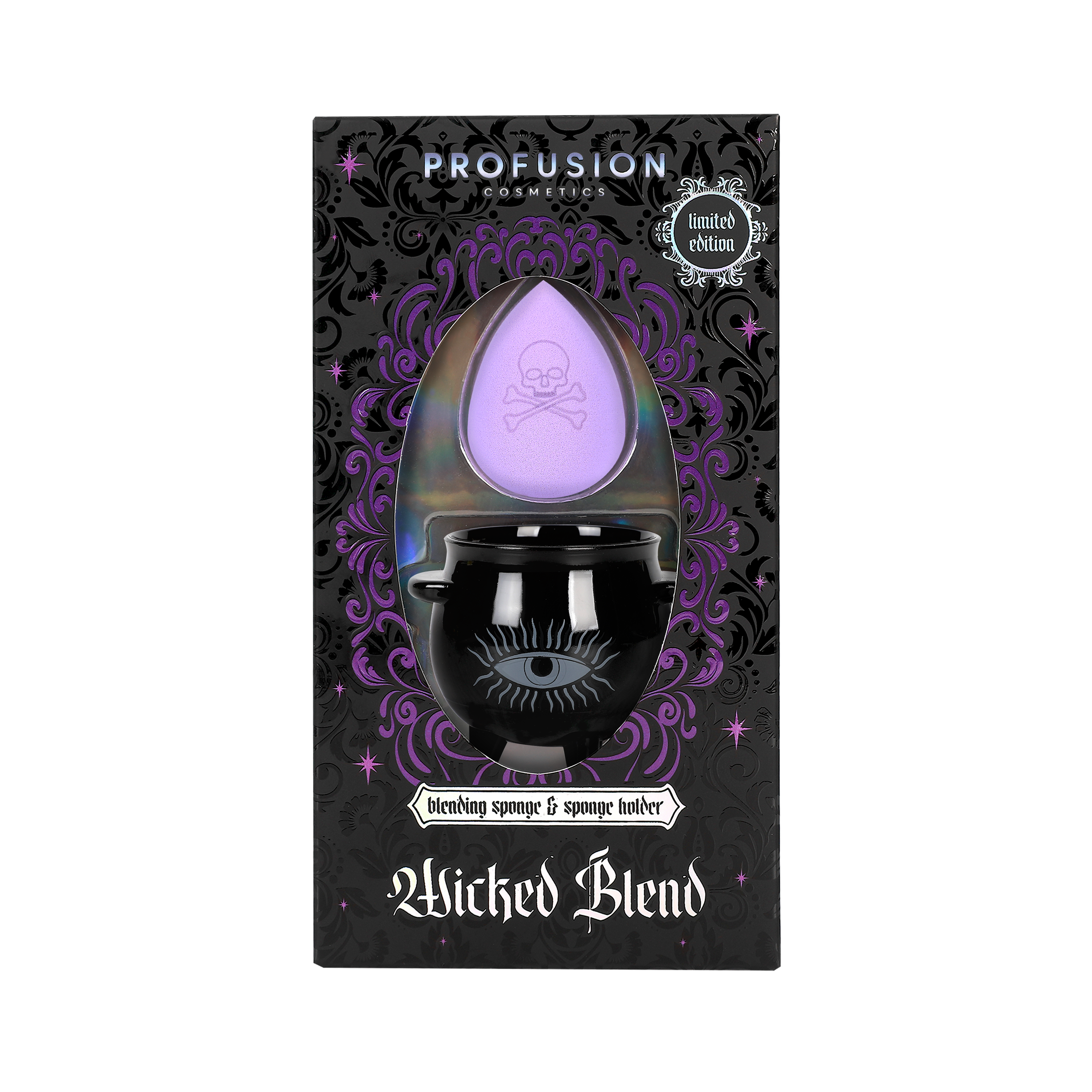 Profusion Cosmetics Wicked Blend blending sponge with matching sponge holder for smooth makeup application.