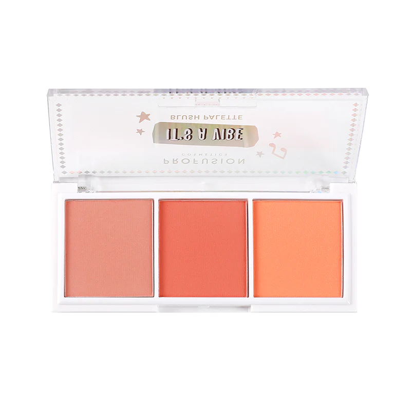 Profusion Cosmetics It's a Vibe Admit One 3-Shade Blush Palette with pink and peach blushes and bronzer shades in sleek compact.
