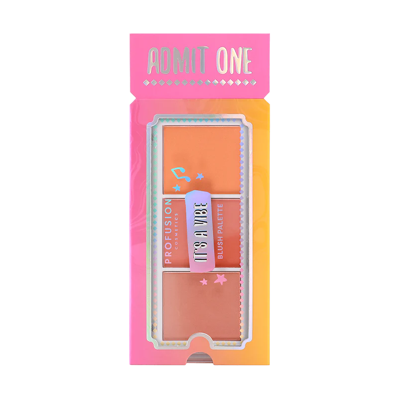 Profusion Cosmetics It's a Vibe Admit One 3-shade blush palette with pink, coral, and nude blushes for a natural glow.