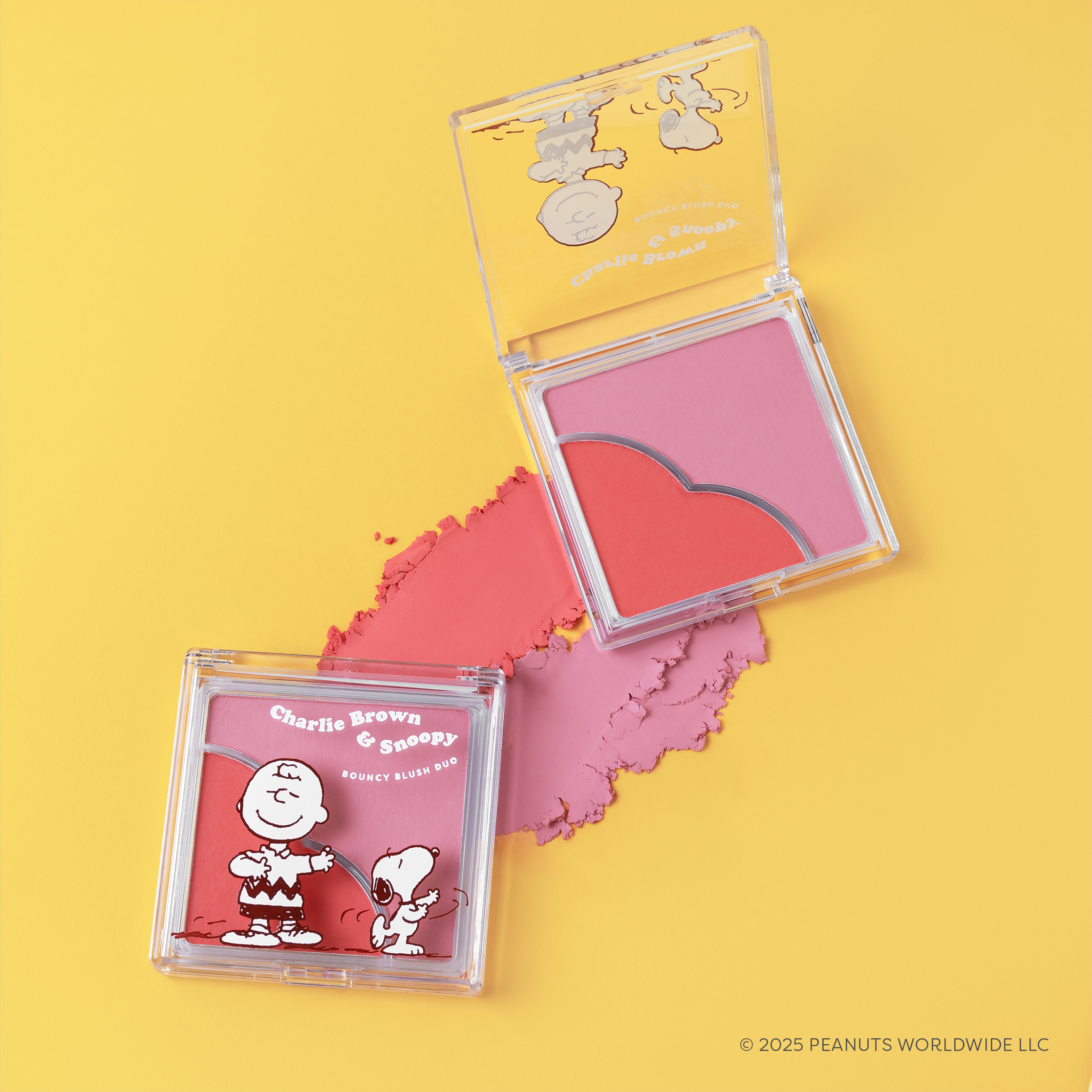 Profusion Cosmetics Peanuts 75th Charlie Brown & Snoopy Bouncy Blush Duo featuring blush and bronzer shades in a compact.