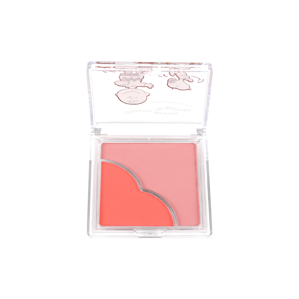Profusion Cosmetics Peanuts 75th Charlie Brown & Snoopy Bouncy Blush Duo featuring pink and peach blush shades with cartoon character designs.