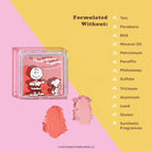 Profusion Cosmetics Peanuts 75th Charlie Brown and Snoopy Bouncy Blush Duo with pink and beige shades in compact packaging.