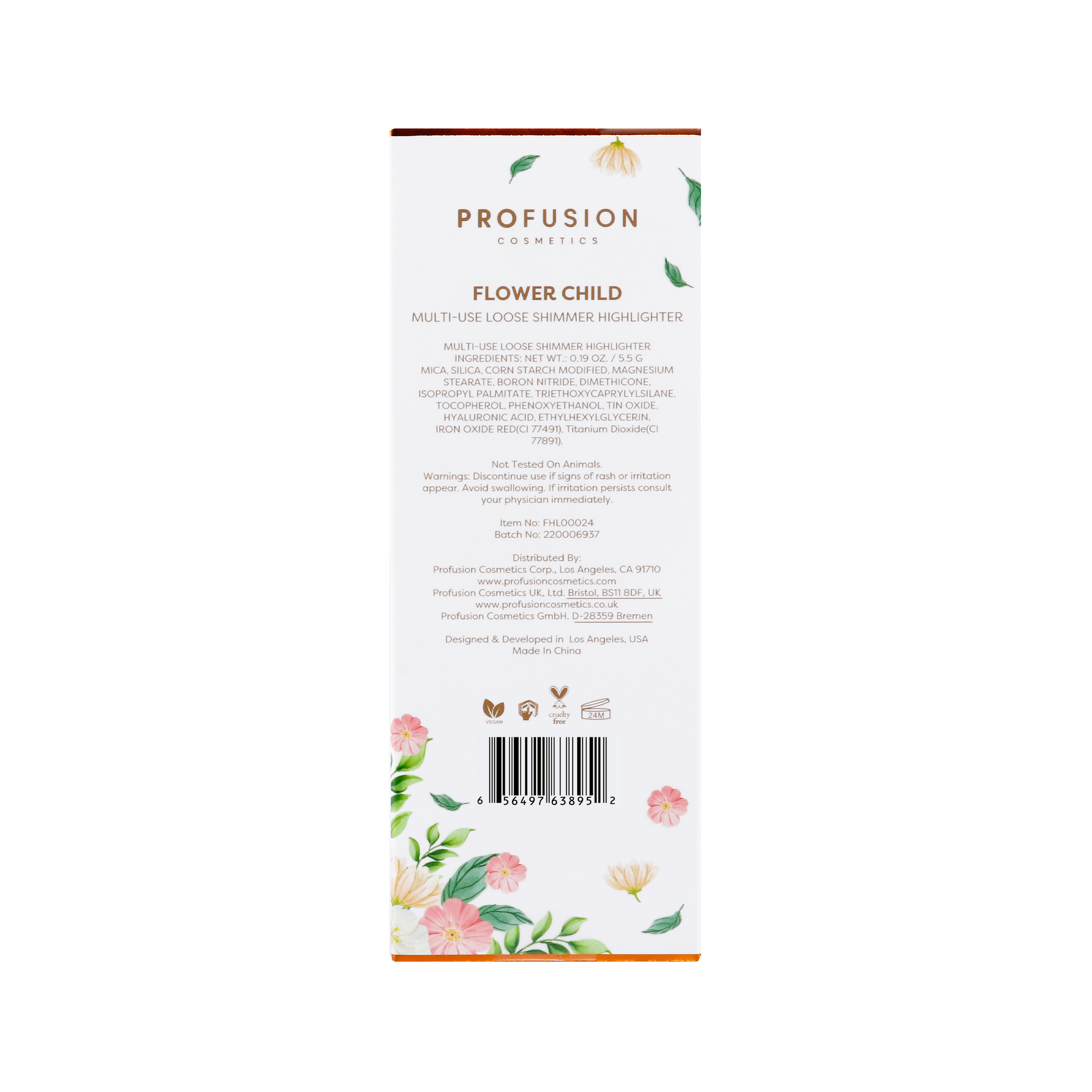 Profusion Cosmetics Petal Perfect Flower Child multi-use loose shimmer highlighter with blush and bronzer, showcasing its shimmering texture.