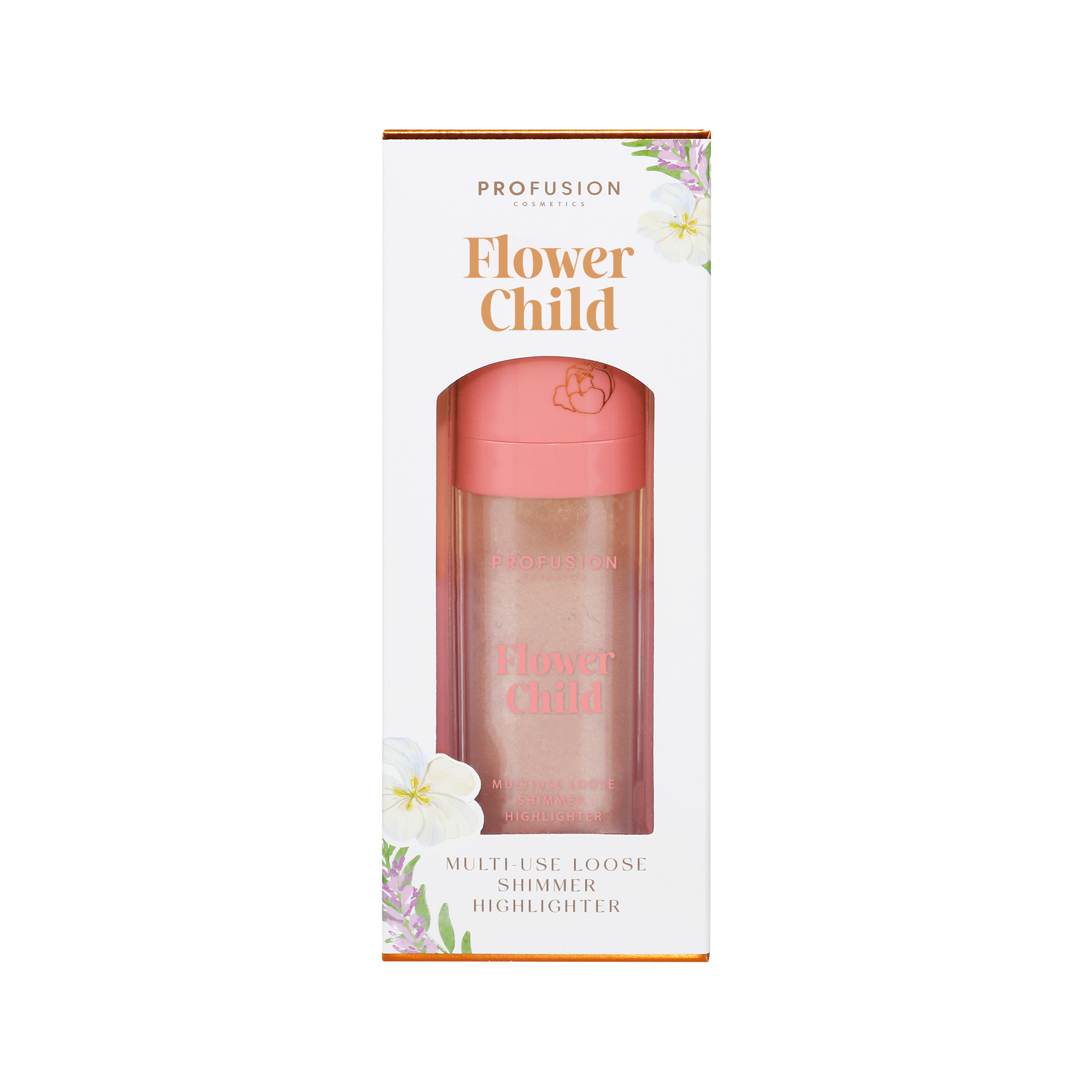 Profusion Cosmetics Petal Perfect Flower Child multi-use loose shimmer highlighter, blush and bronzer with radiant glow.