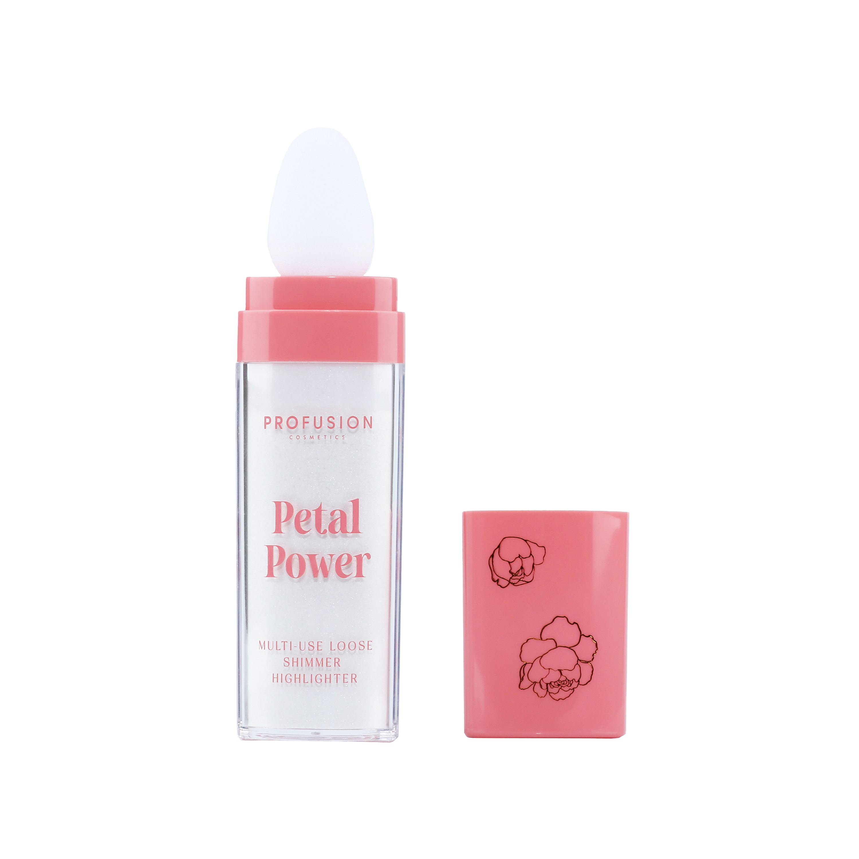 Profusion Cosmetics Petal Power loose shimmer highlighter with petal-inspired design, adds radiant glow to cheeks.