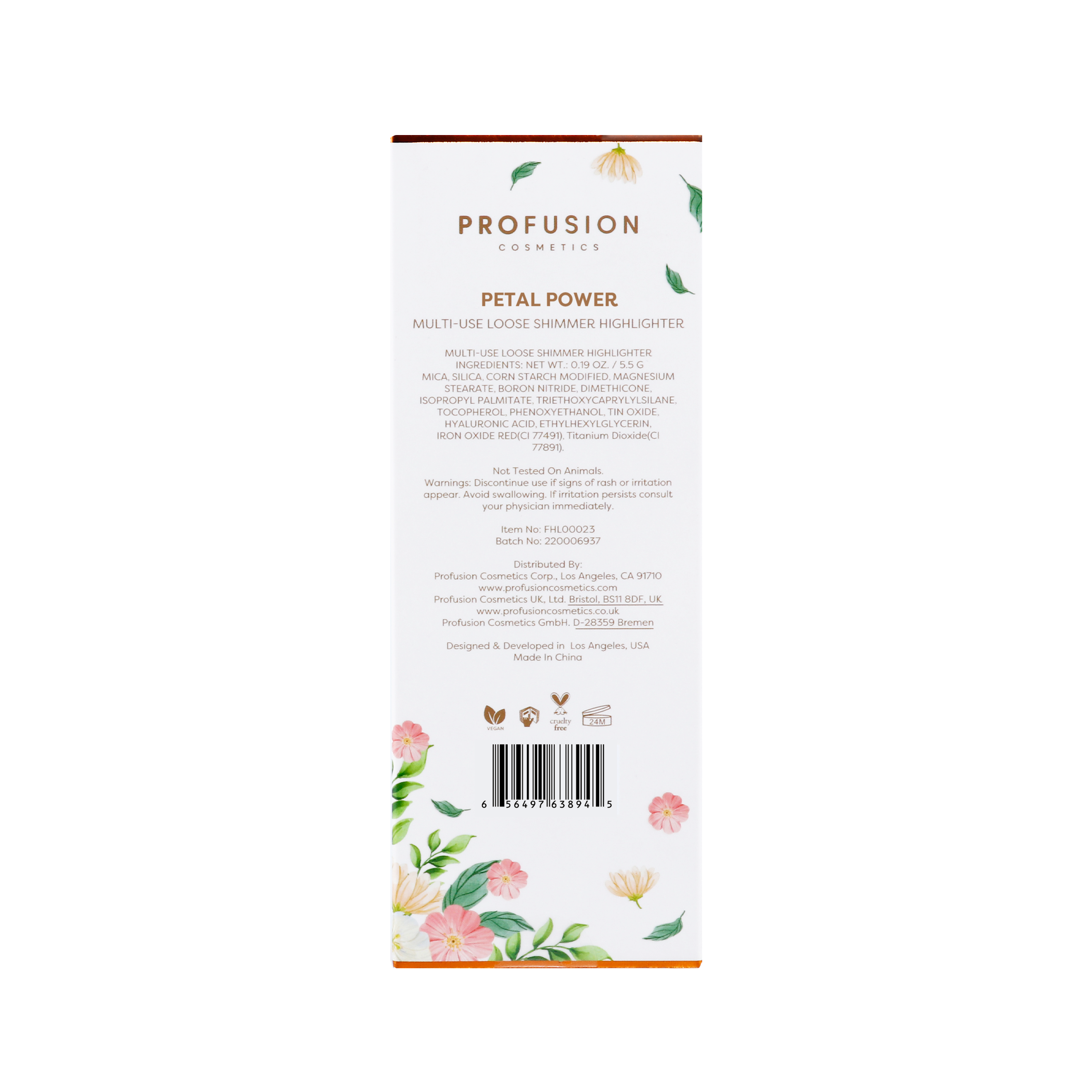Profusion Cosmetics Petal Perfect Petal Power multi-use loose shimmer highlighter with a soft, radiant pink glow on a reflective surface.