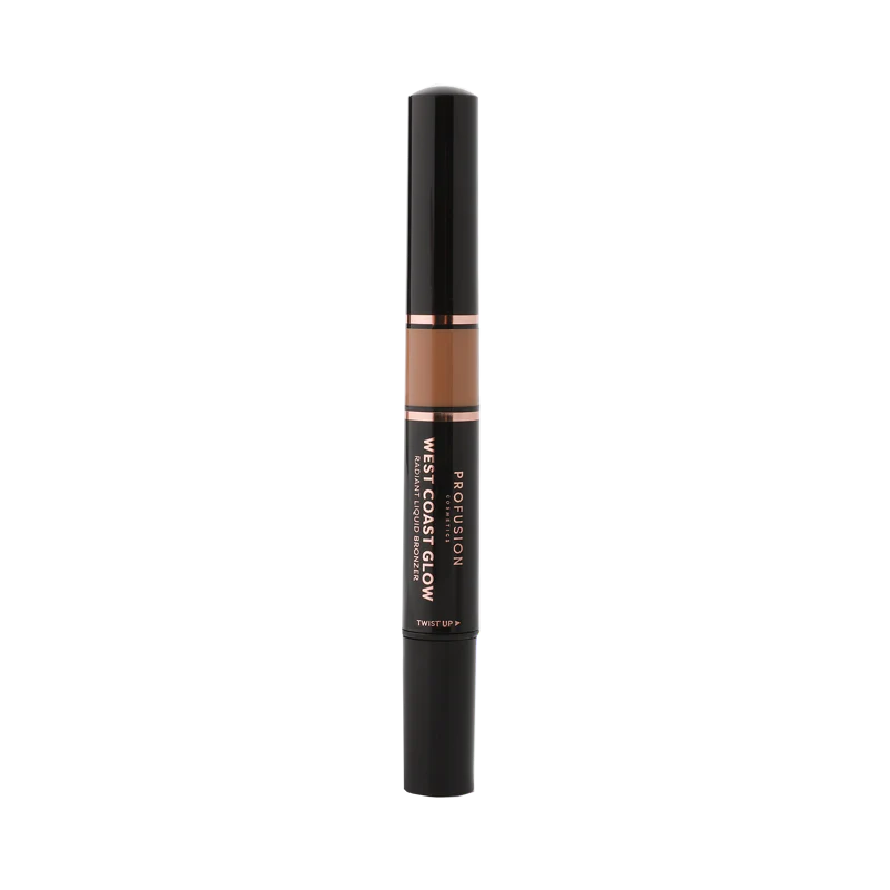 Profusion Cosmetics West Coast Glow Radiant Liquid Bronzer in a sleek bottle, designed for a natural sun-kissed glow.