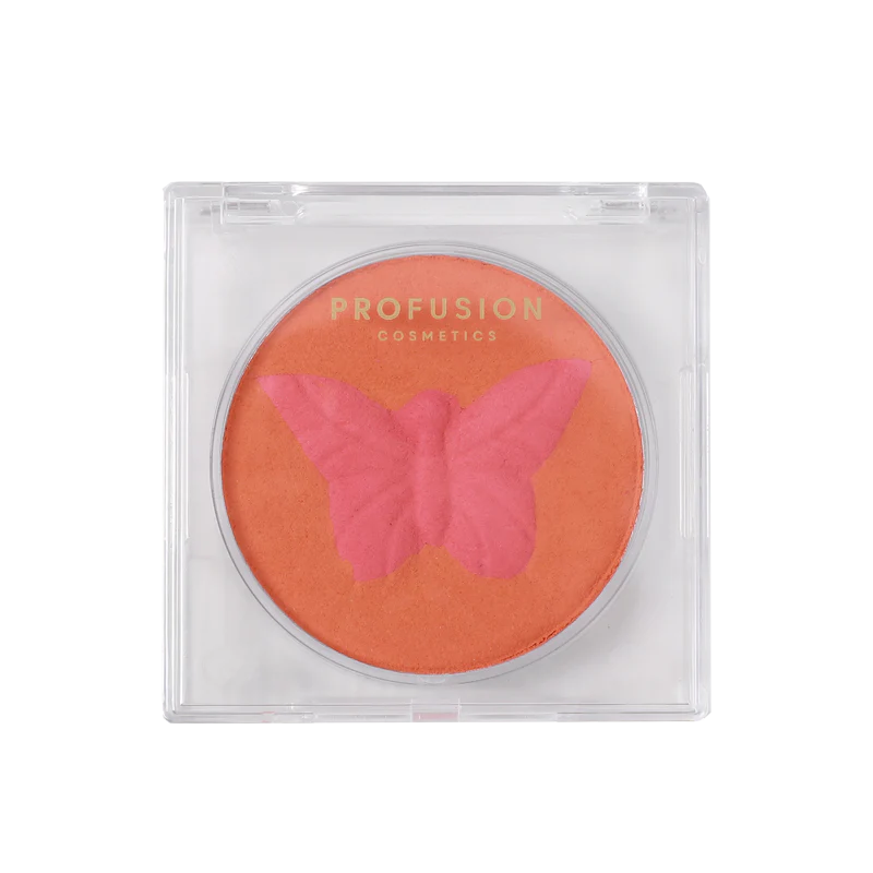 Profusion Cosmetics Empowered Butterfly Social Butterfly Mousse Blush in a colorful painted butterfly design on the compact.