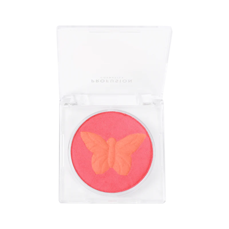 Profusion Cosmetics Empowered Butterfly Social Butterfly Mousse Blush in a painted butterfly design, featuring soft pink and peach tones.