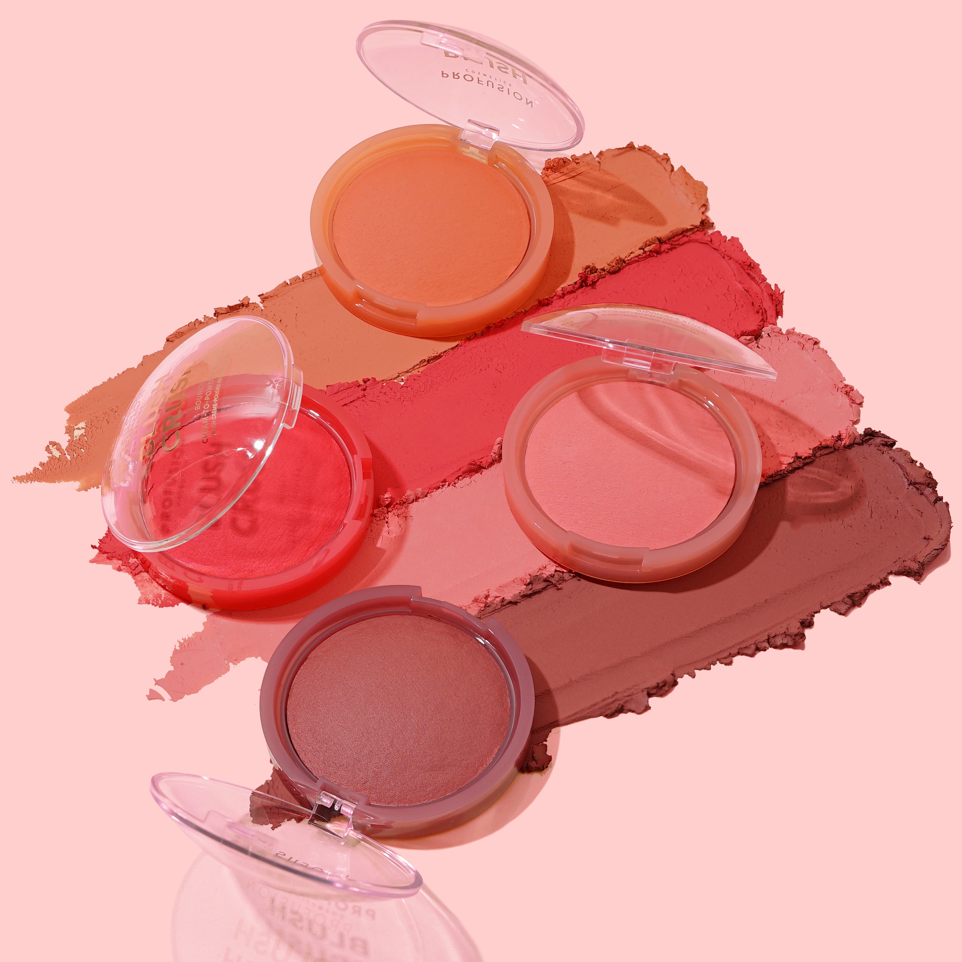 Profusion Cosmetics Peach Crush Bouncy Blush in a soft peach shade, showcasing its smooth, cushion-like texture and vibrant color.