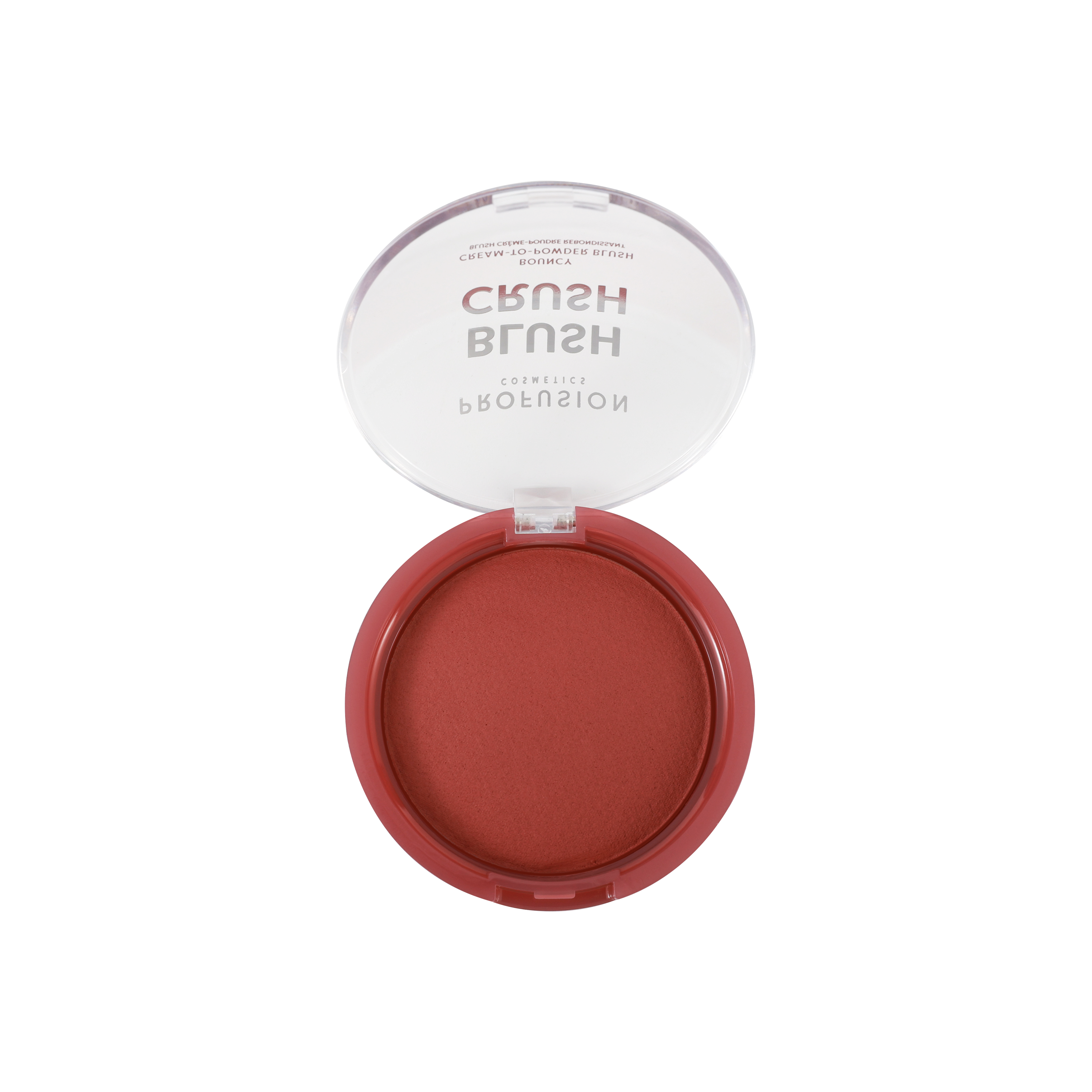 Profusion Cosmetics Peach Crush Bouncy Blush in a soft peach shade, showing its smooth, cushion-like texture.