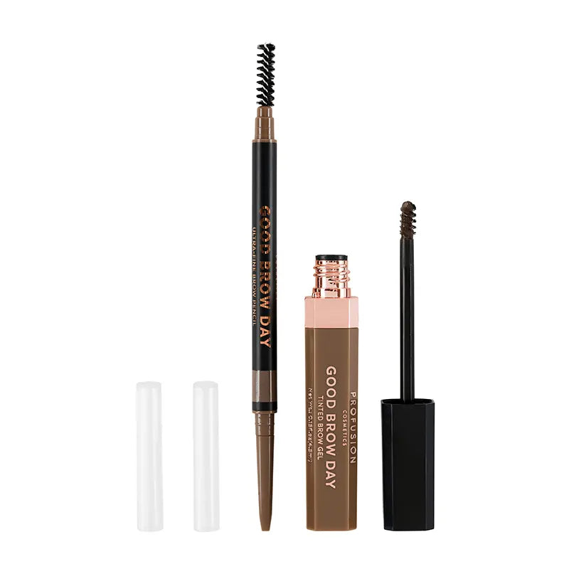Profusion Cosmetics Good Brow Day 2pc Kit with blonde brow powders and tools for shaping and defining eyebrows.