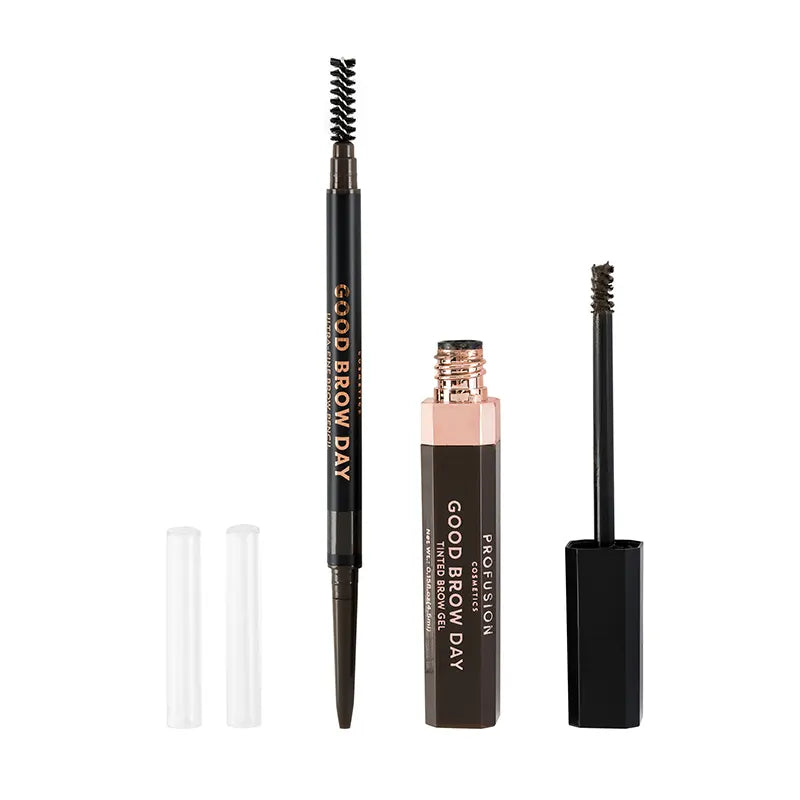 Profusion Cosmetics Good Brow Day 2pc Kit for blonde brows, includes brow gel and pencil for natural, defined eyebrow looks.