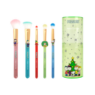 Profusion Cosmetics Peanuts Holiday Merry & Bright brush set with case, featuring colorful makeup brushes on a festive background.