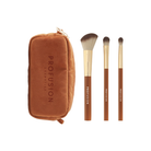 Profusion Cosmetics Pumpkin Spice face and eye brush set with cinnamon stick design and storage bag, includes three makeup brushes.