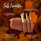 Profusion Cosmetics Pumpkin Spice cinnamon stick face and eye brush set with a matching bag, 3-piece makeup brush collection.