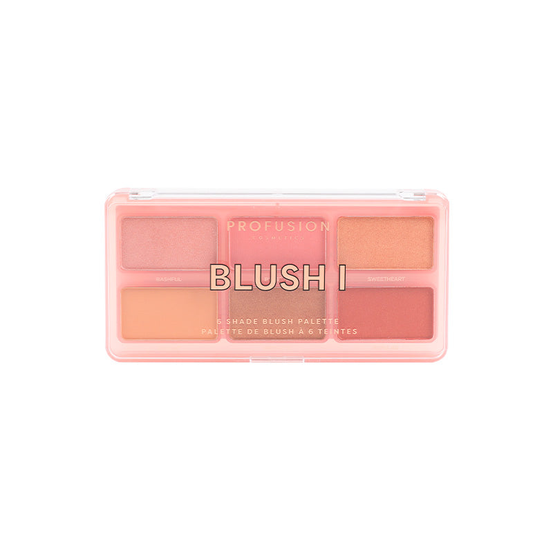 Profusion Cosmetics Blush 6 Shade Face Palette with assorted pink and peach blushes in a compact palette.