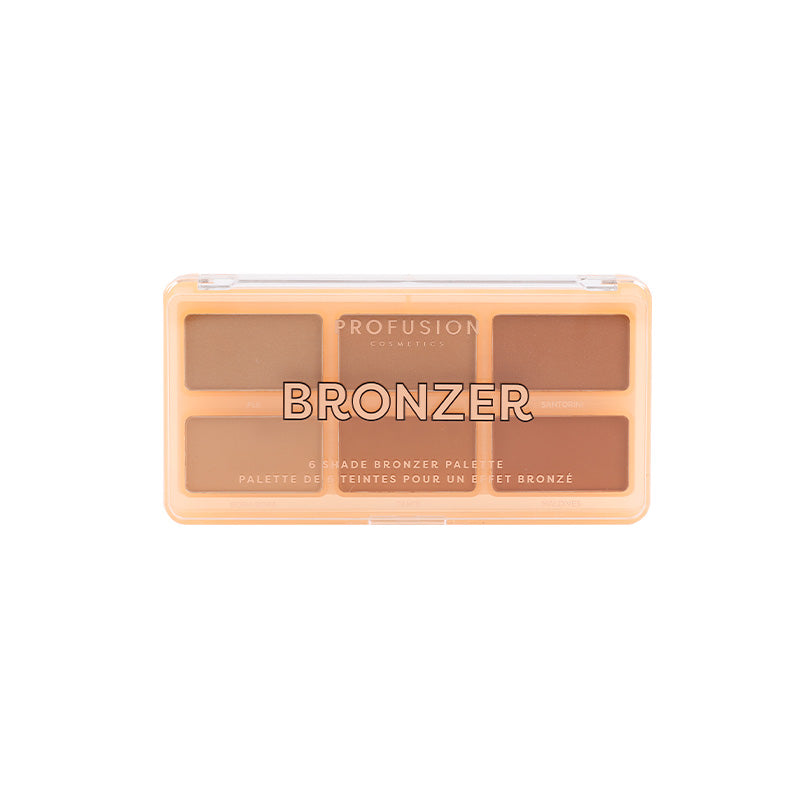 Profusion Cosmetics bronzer face palette with six shades, featuring a variety of warm and contouring tones for natural sun-kissed glow.