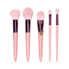 Profusion Cosmetics Dear Cupid Struck By Love 5-piece face and eye brush set with soft bristles and sleek handles displayed in the image.