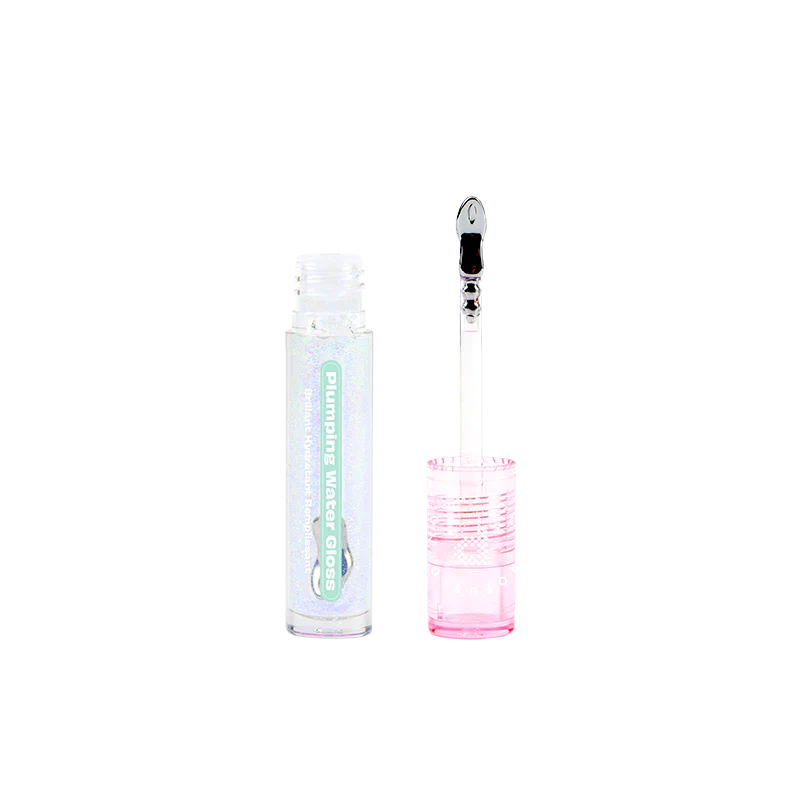 Dewy Glow Plumping Water Gloss by Profusion Cosmetics, clear lip gloss with a shiny, moisturizing finish in a transparent tube