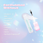 Infographic showing Profusion Cosmetics Dewy Glow Plumping Water Gloss with glossy finish and hydrating formula.