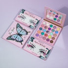 Profusion Cosmetics Empowered Butterfly Free Spirit 25-shade eyeshadow palette with vibrant and neutral colors in a decorative case.