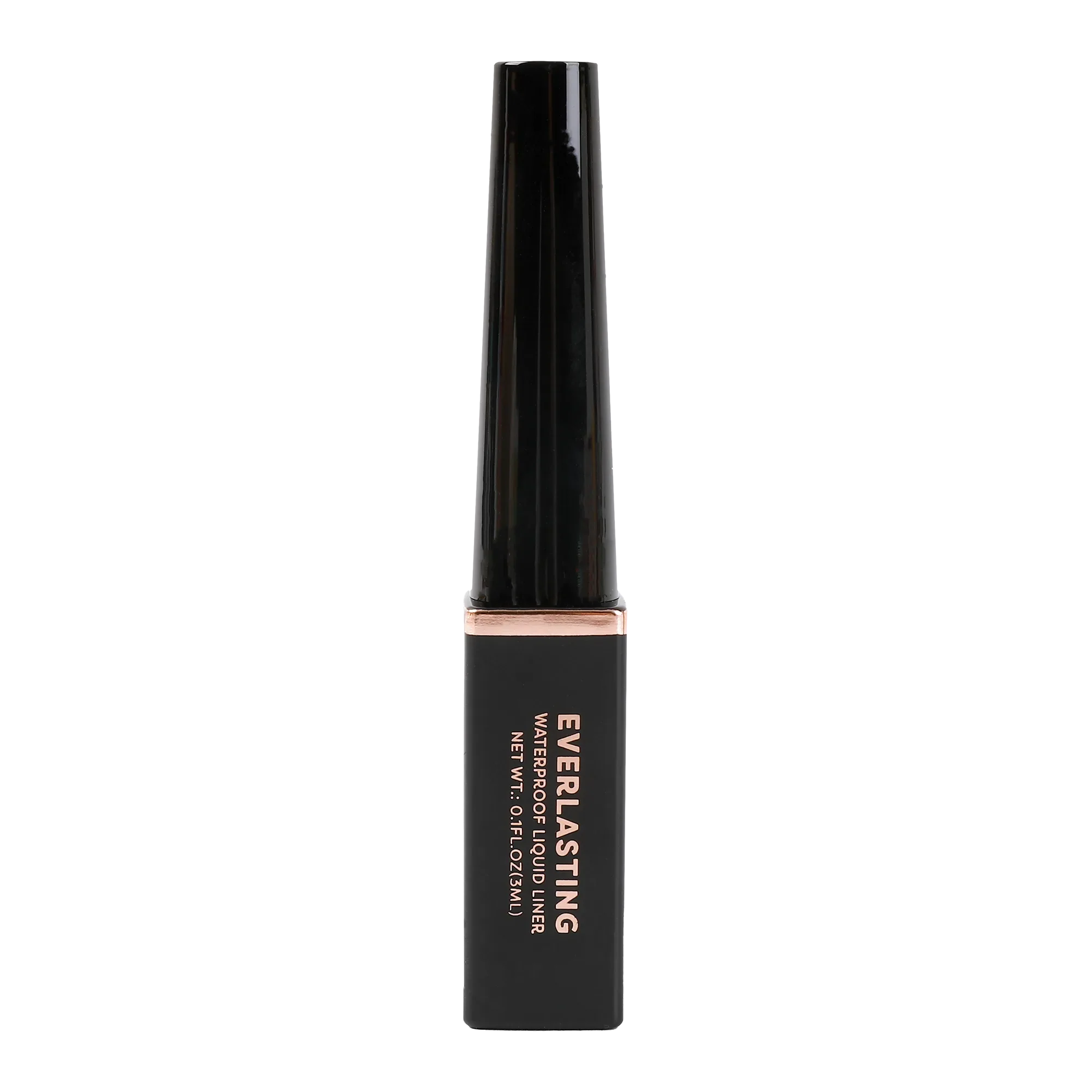 Profusion Cosmetics Everlasting waterproof black liquid eyeliner with a sleek applicator brush, designed for precise eye makeup application.