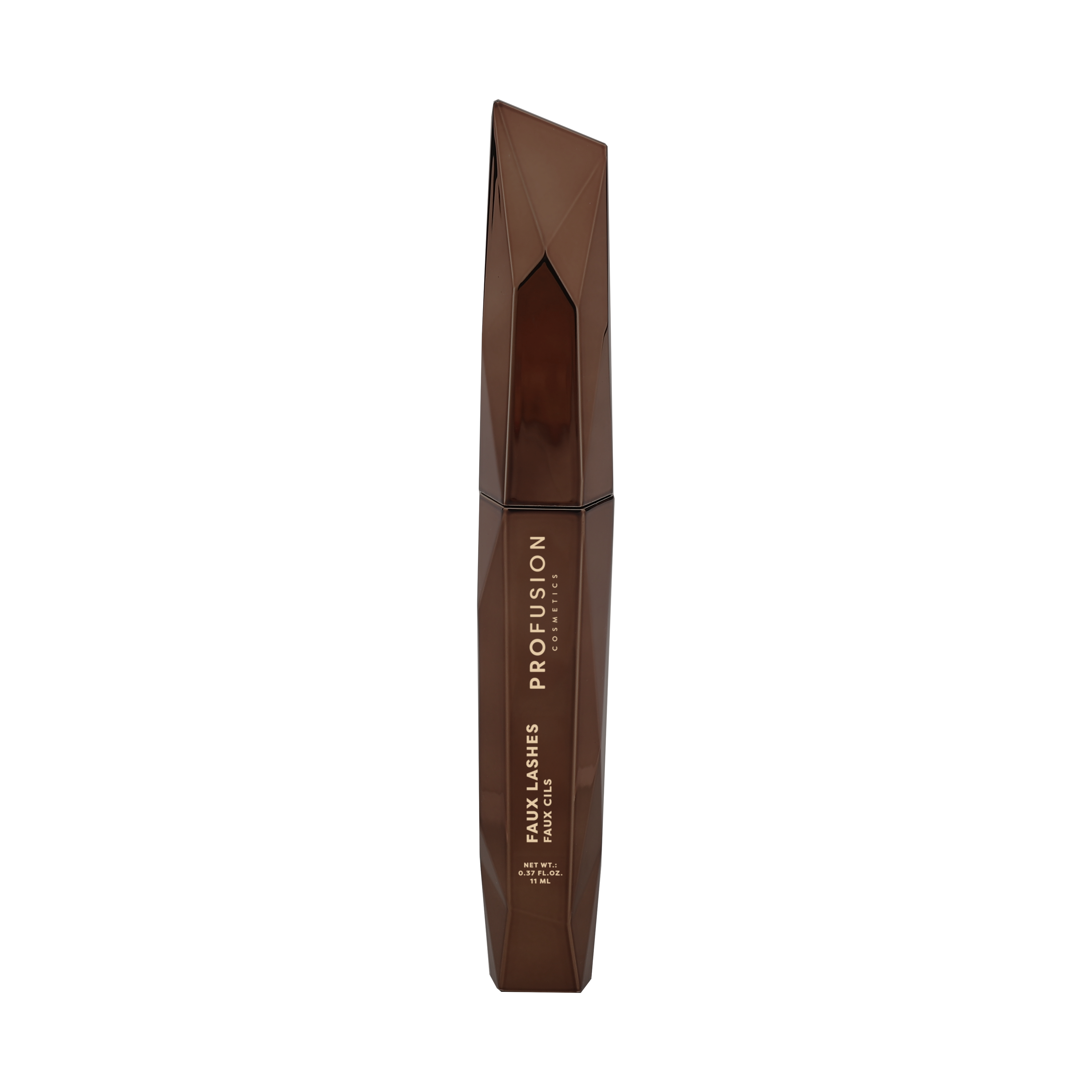 Black faux lashes and lengthening volumizing mascara by Profusion Cosmetics displayed on a white background.