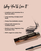 Black faux lashes and lengthening volumizing mascara by Profusion Cosmetics, showcasing bold, full lash look.