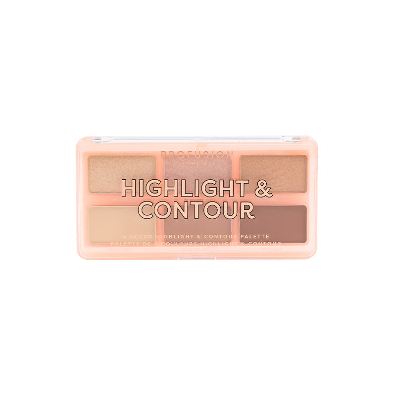 Profusion Cosmetics Highlight & Contour 6 Shade Face Palette with various shades for sculpting and illuminating the face.