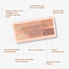 Profusion Cosmetics Highlight & Contour 6 Shade Face Palette with various highlighter and contour shades in a compact palette.