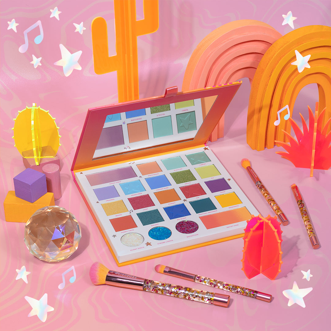 Profusion Cosmetics It's a Vibe Mainstage 23-Shade Eyeshadow Palette with vibrant, diverse color options for creative makeup looks.