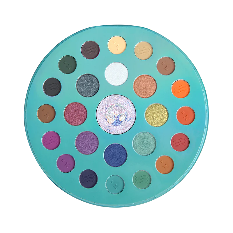 Profusion Cosmetics Metachrome 25-shade eyeshadow palette with vibrant, shimmery colors arranged in rows for bold eye makeup looks.