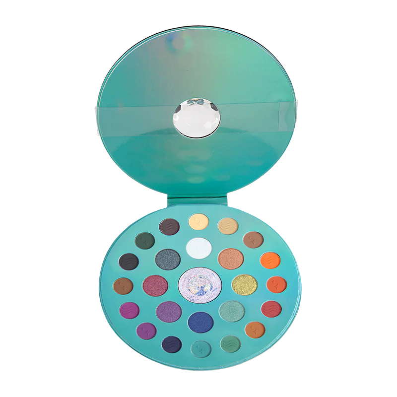 Profusion Cosmetics Metachrome 25-shade palette with vibrant, shimmery eyeshadow colors displayed in the image.