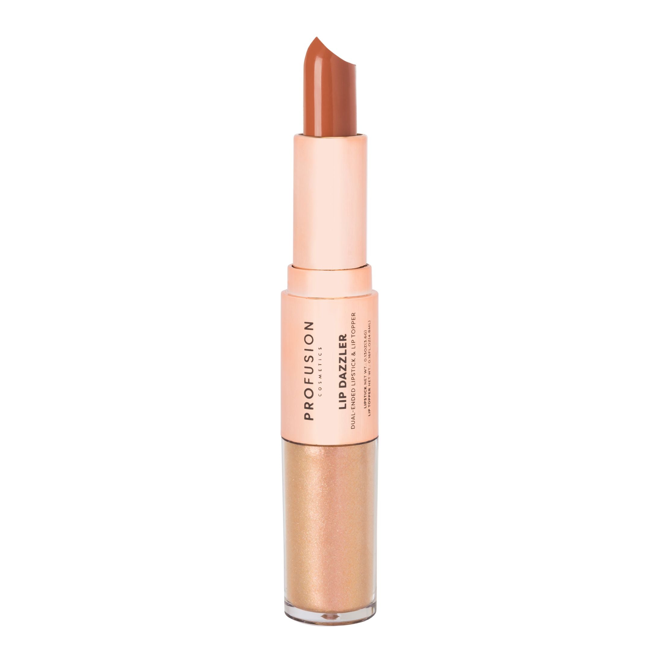 Profusion Cosmetics Lip Dazzlers with sparkling, shimmering gloss in a clear tube, showcasing vibrant lip gloss shades.