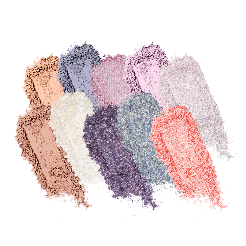Profusion Cosmetics 10 Shade Eye Palette with swatches showcasing vibrant and neutral eyeshadow colors.