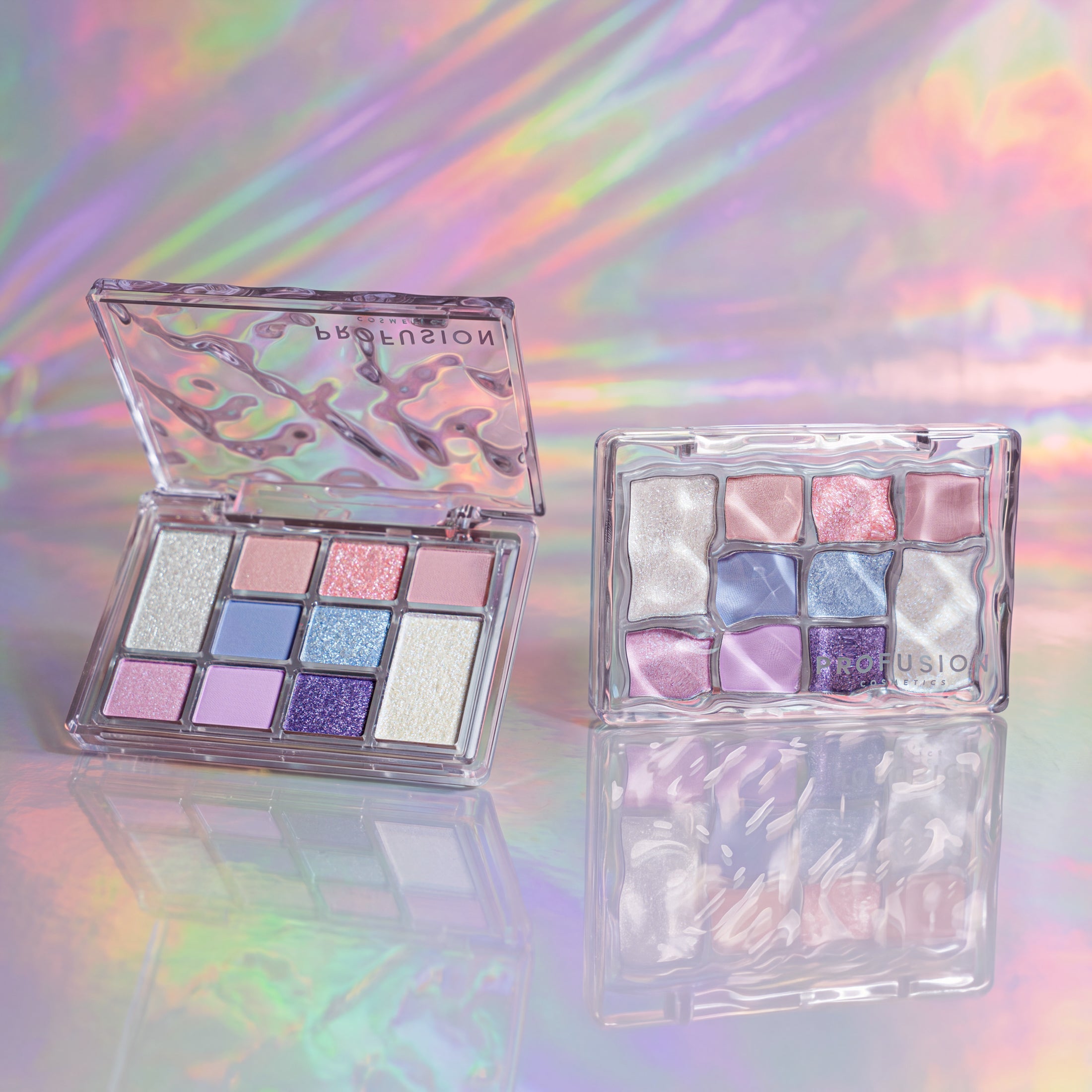 Profusion Cosmetics 10-shade eye palette with a variety of colorful eyeshadow shades displayed on the palette.
