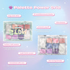 Profusion Cosmetics Out Of This Glow 10 Shade Eye Palette with vibrant and neutral eyeshadow shades displayed in infographic image.