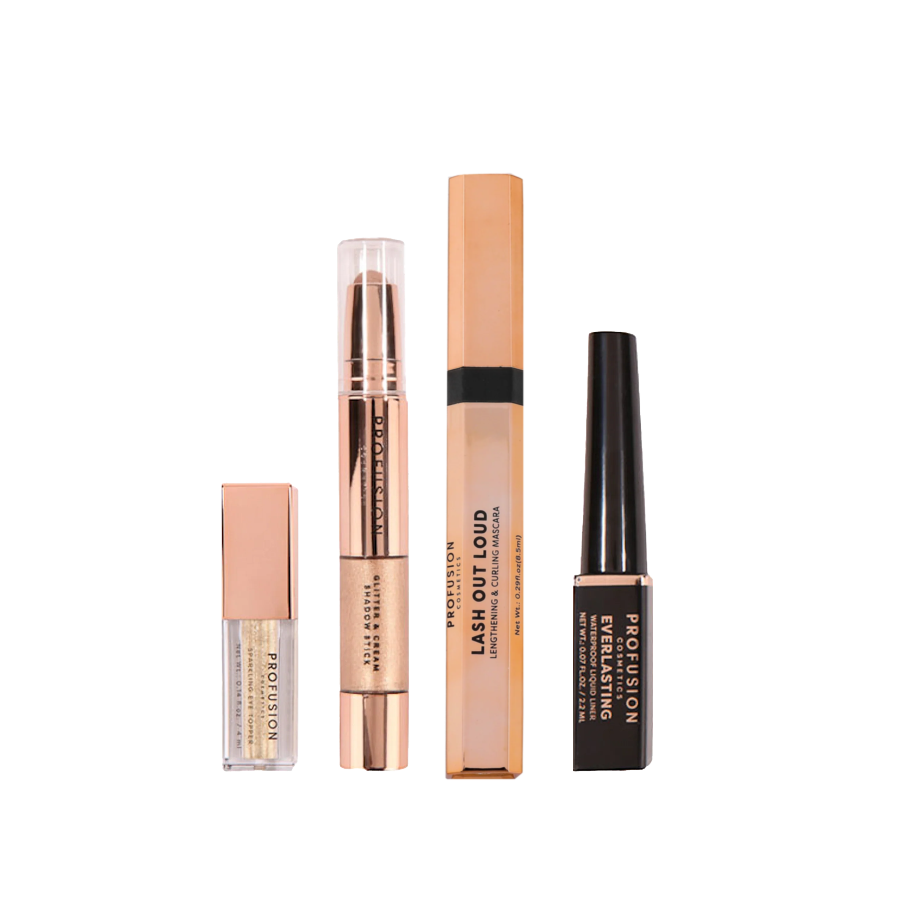 Profusion Cosmetics Crimson Festive Eyes 4-piece eye set with colorful eyeshadows and applicators, perfect for festive looks.