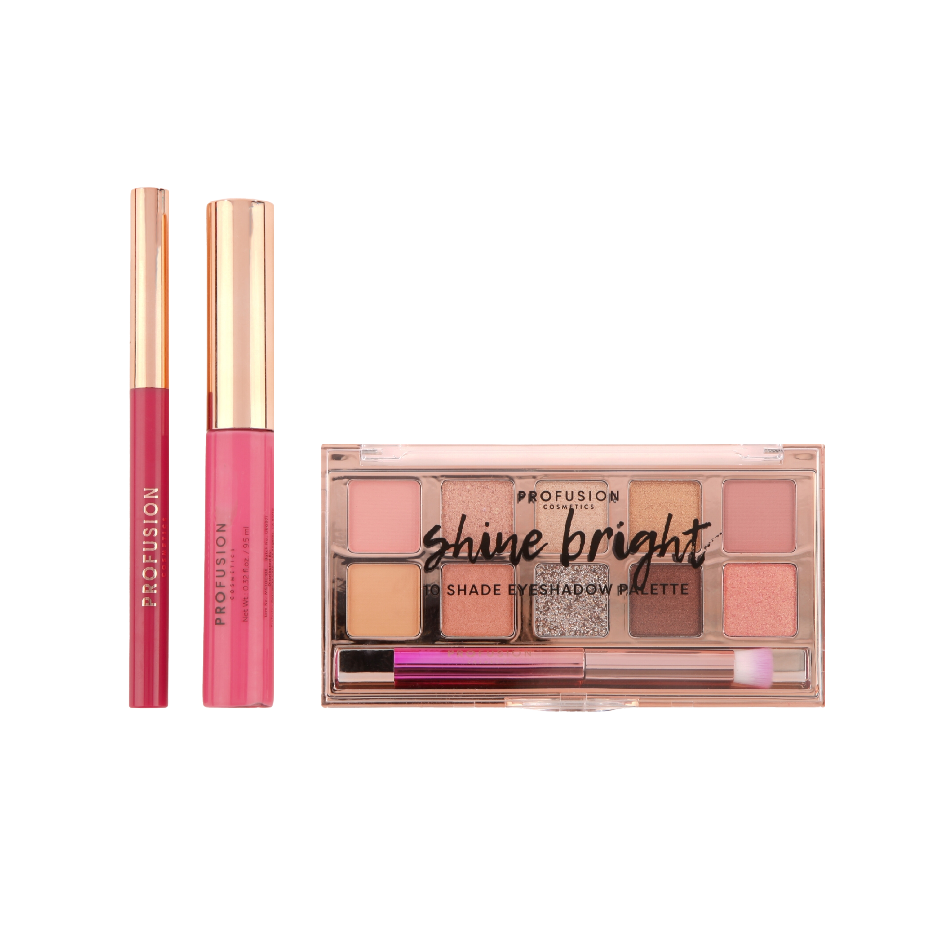 Profusion Cosmetics Crimson Star Struck 4-piece eye and face set with eye shadows, blush, and highlighter in vibrant shades.