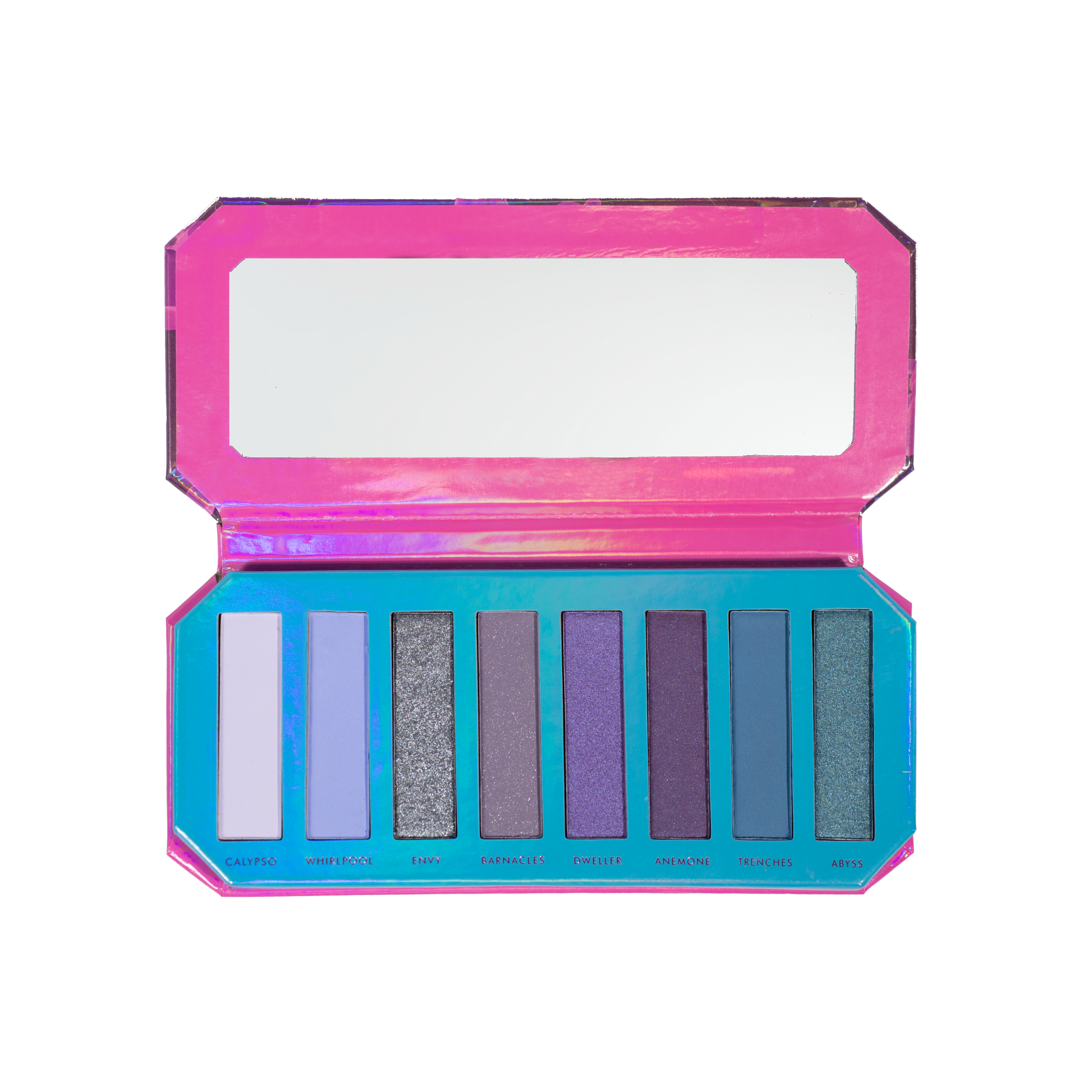 Profusion Cosmetics Sea Witch 8-shade eye palette with vibrant, ocean-inspired eyeshadow colors displayed open.