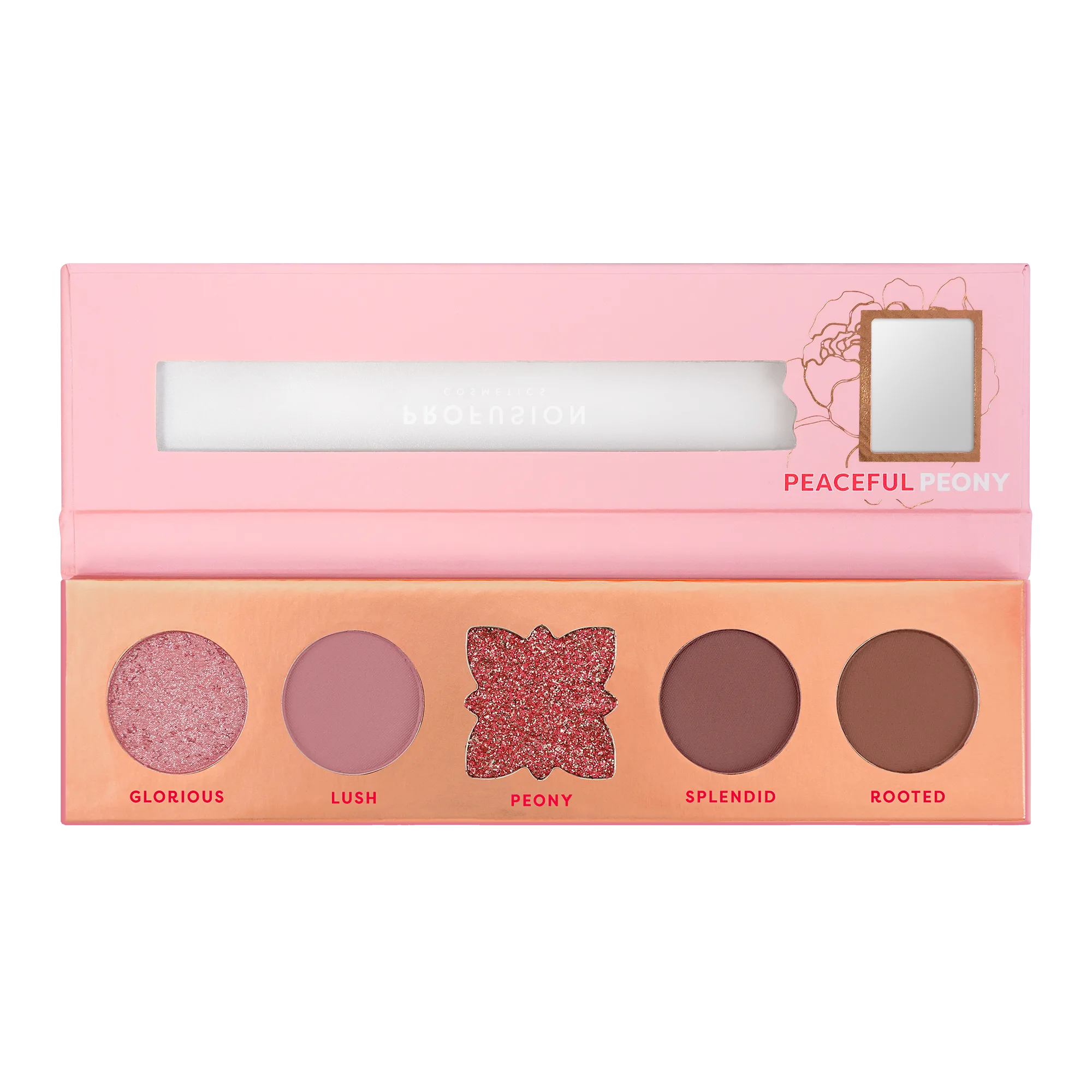 Profusion Cosmetics Blooming Hues 5-shade eye palette with romantic rose tones and vibrant eyeshadow colors.