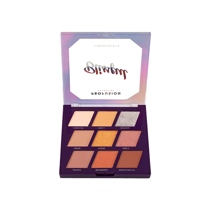 Profusion Cosmetics Euphoric Glam Blissful 9-shade eyeshadow palette with vibrant and neutral tones for versatile eye looks.