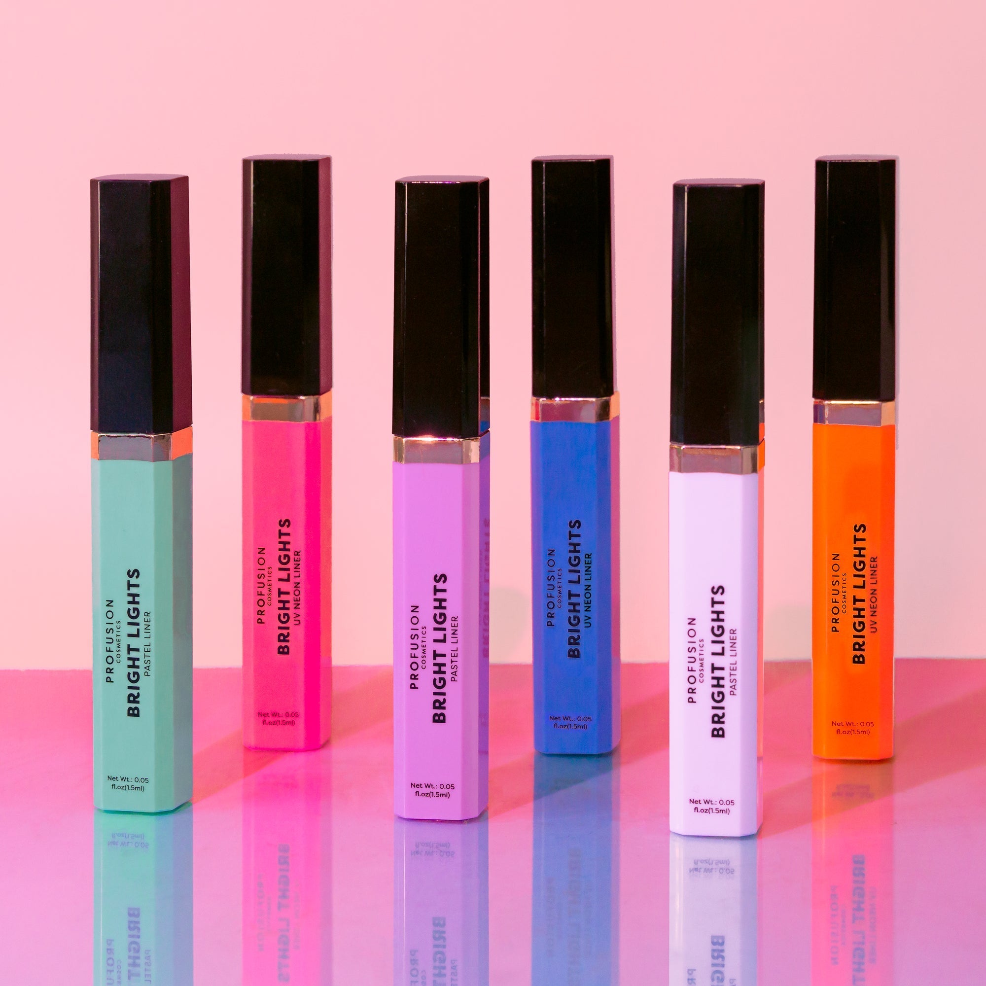 Bright Lights neon and pastel graphic eye liners by Profusion Cosmetics, vivid blue shades for bold eye makeup.