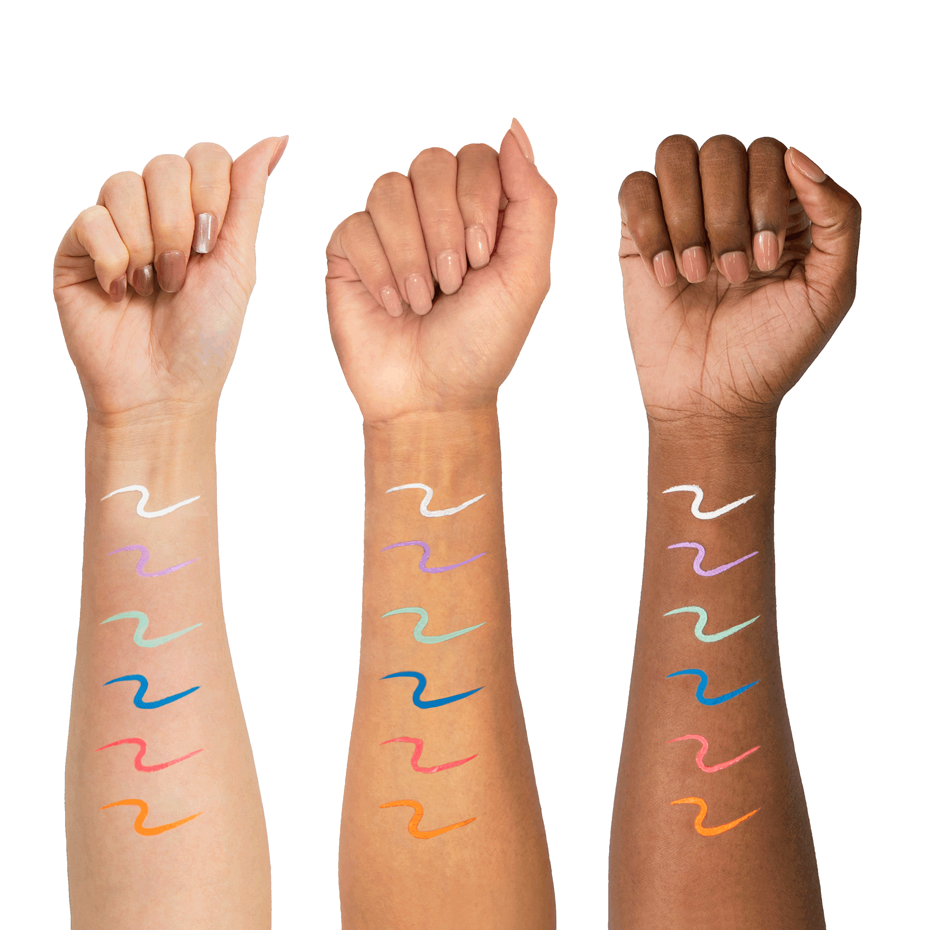 Bright Lights neon and pastel graphic eyeliners by Profusion Cosmetics, vibrant blue eye makeup with colorful liner designs.