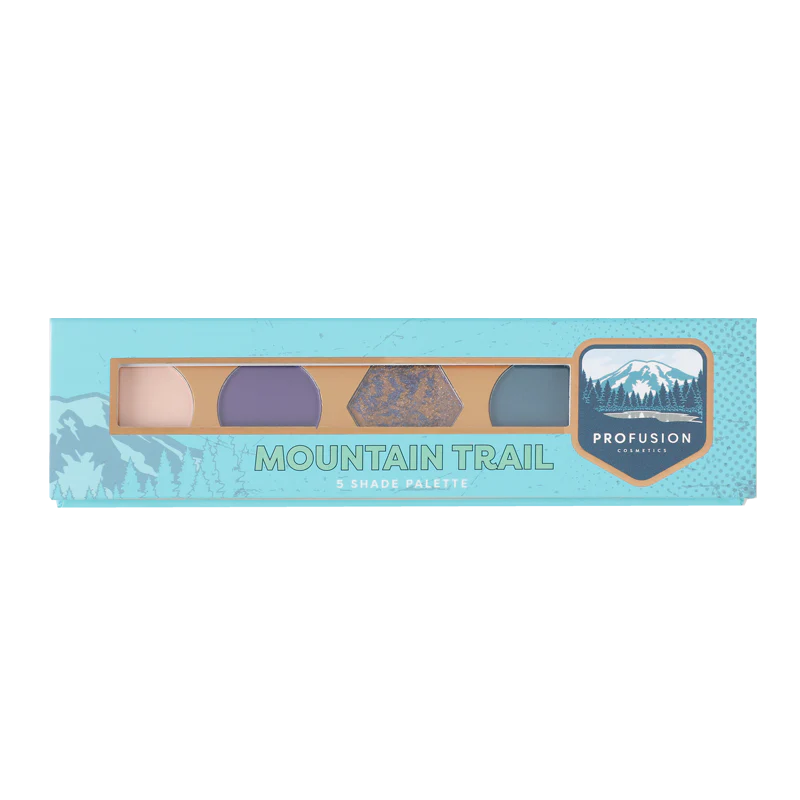 Profusion Cosmetics Blooming Beauty 5-shade eyeshadow palette with vibrant canyon and oasis tones, featuring colorful eye makeup.