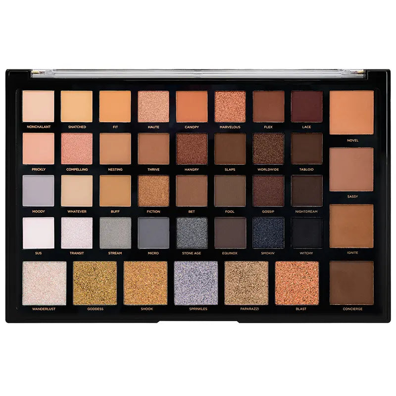 Profusion Cosmetics 42-shade eyeshadow palette with a variety of vibrant and neutral colors for versatile eye looks.