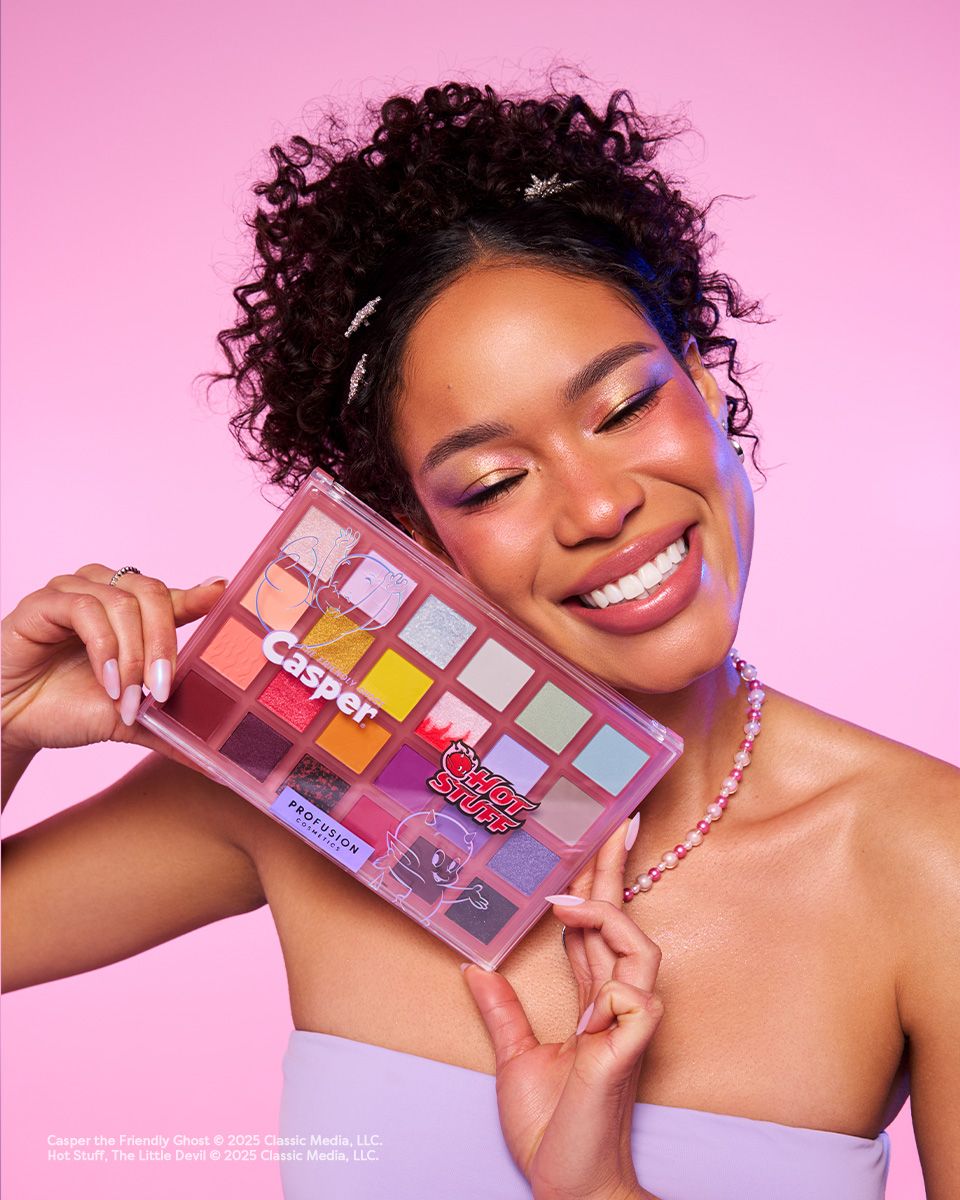 Profusion Cosmetics Casper & Hot Stuff 24 Shade Eyeshadow Palette with vibrant and neutral eye makeup shades.